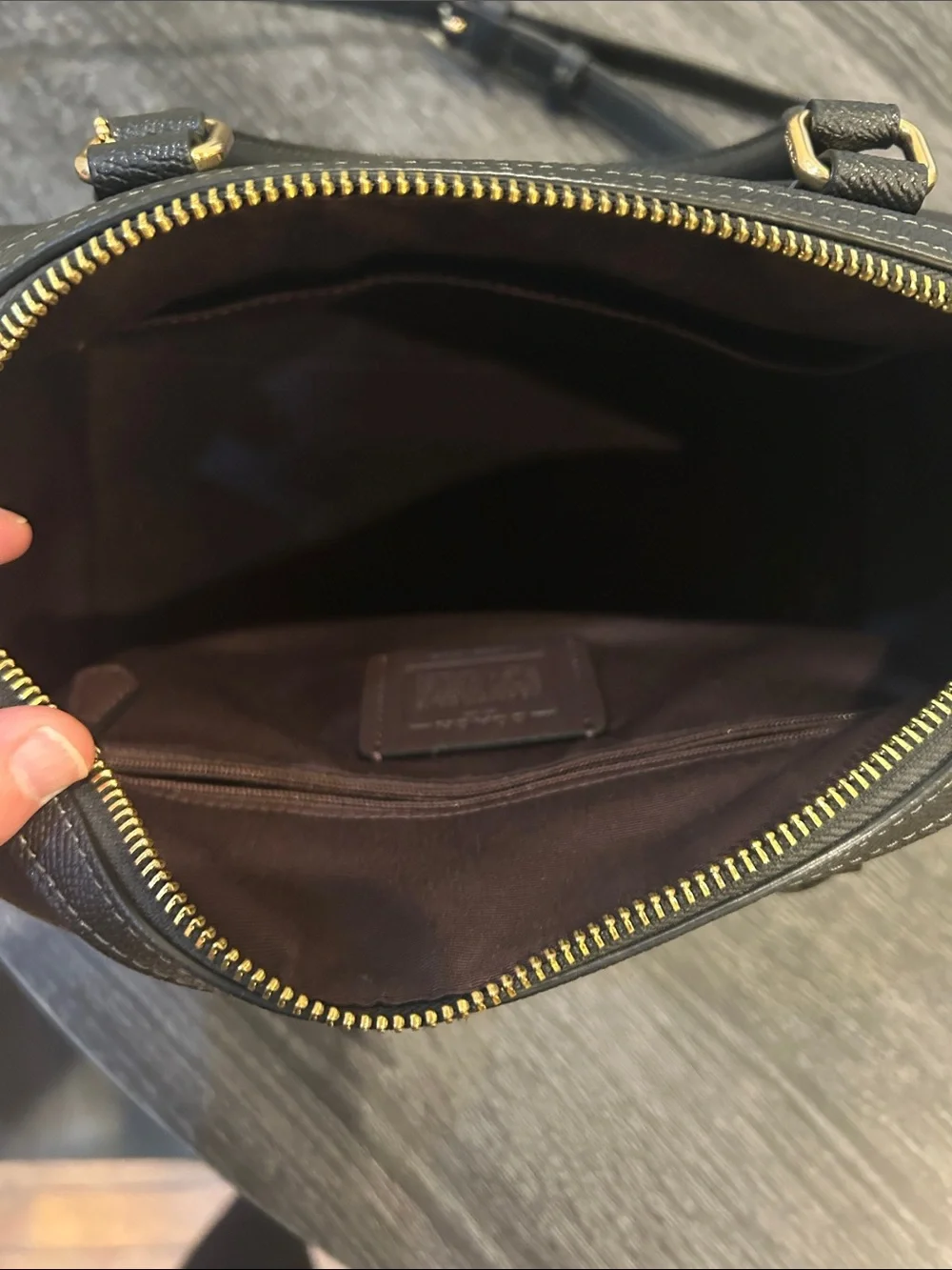 Coach Black Pebbled Leather Satchel with Gold Accents